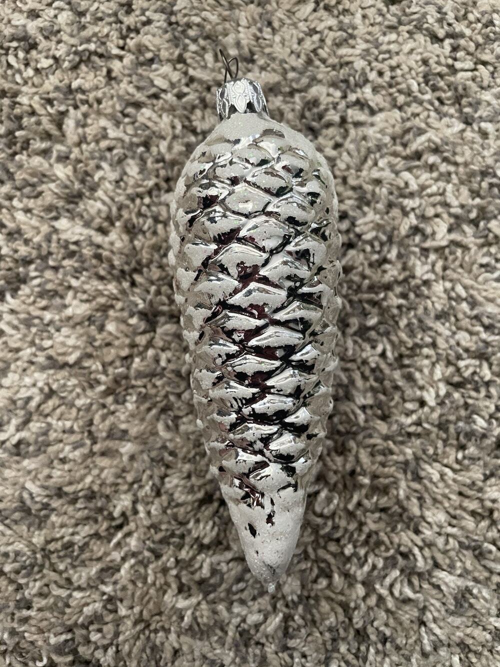Vintage West Germany Snow Pinecone Ornament White Clear Glitter Christmas Decor